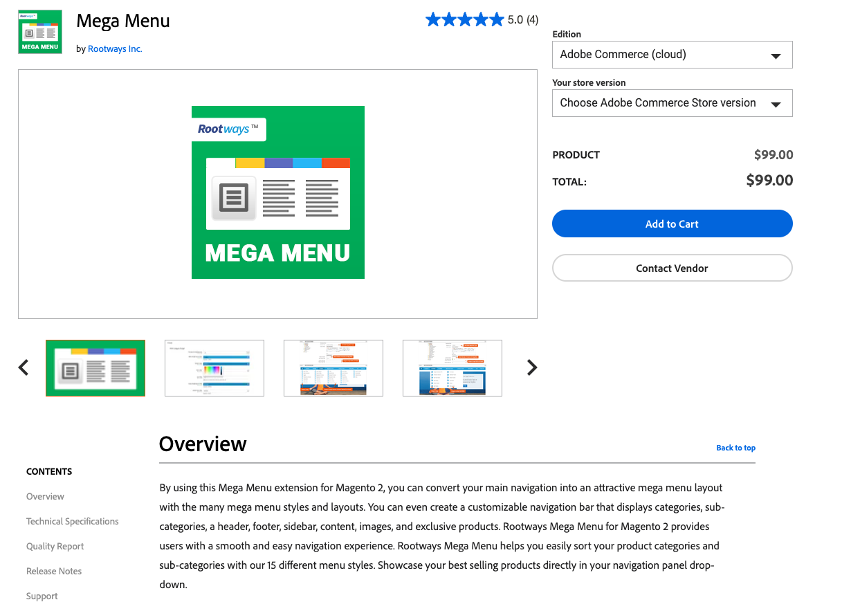 mega menu extension
