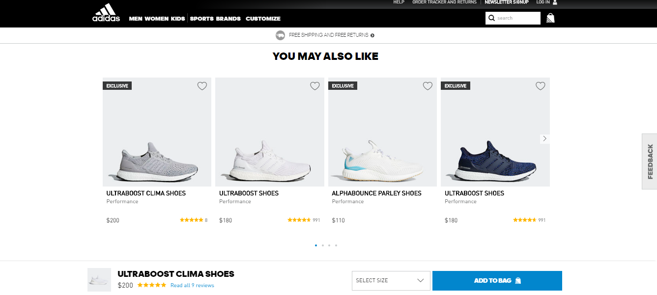 website ux of adidas