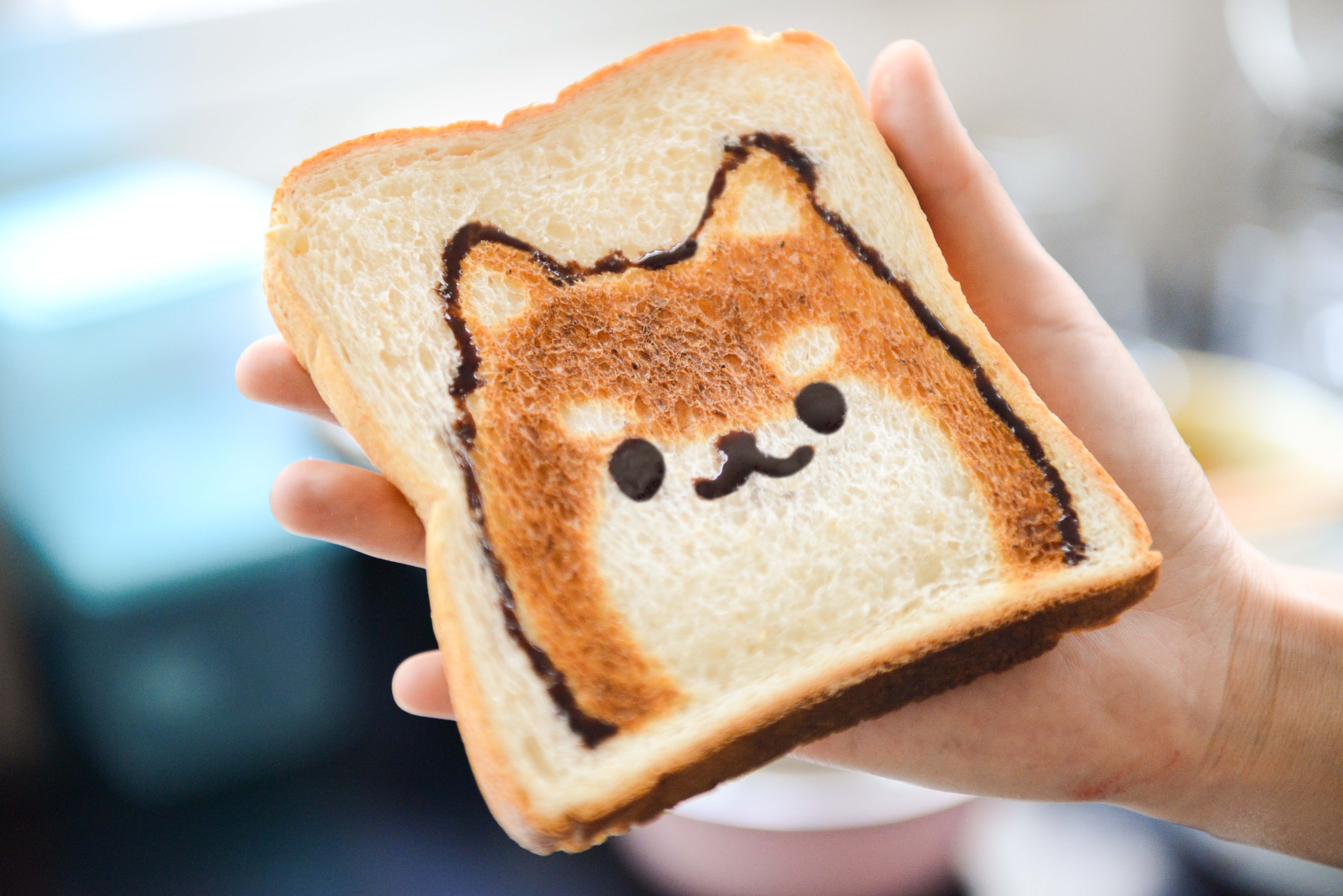 person holding a slice of toast