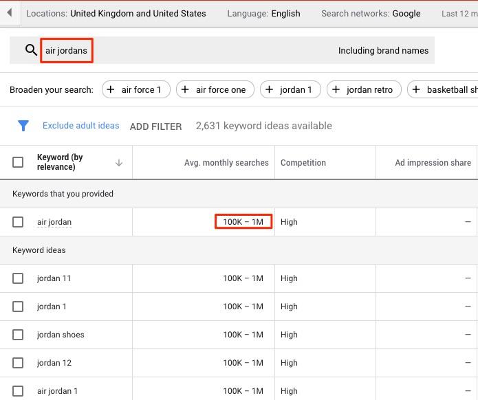 google keyword planner