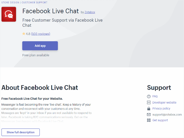 Shopify Facebook live chat