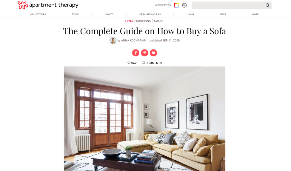 Apartment Therapy how to buy sofa guide
