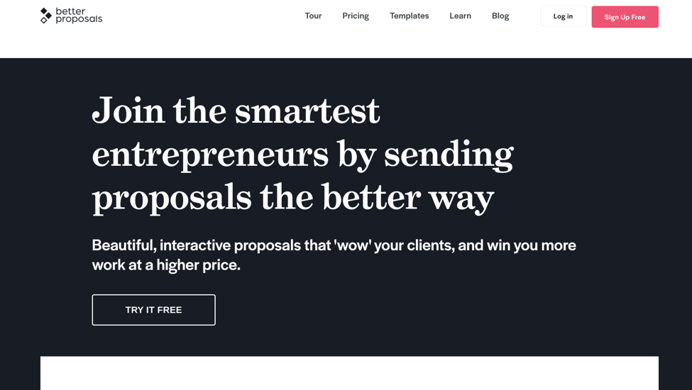 The homepage of BetterProposals