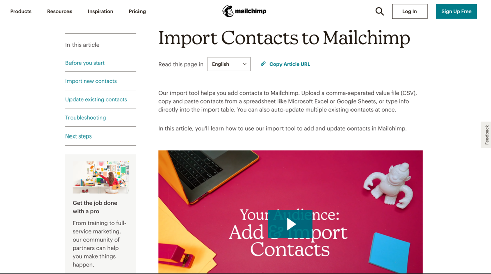 Mailchimp's contact import guide