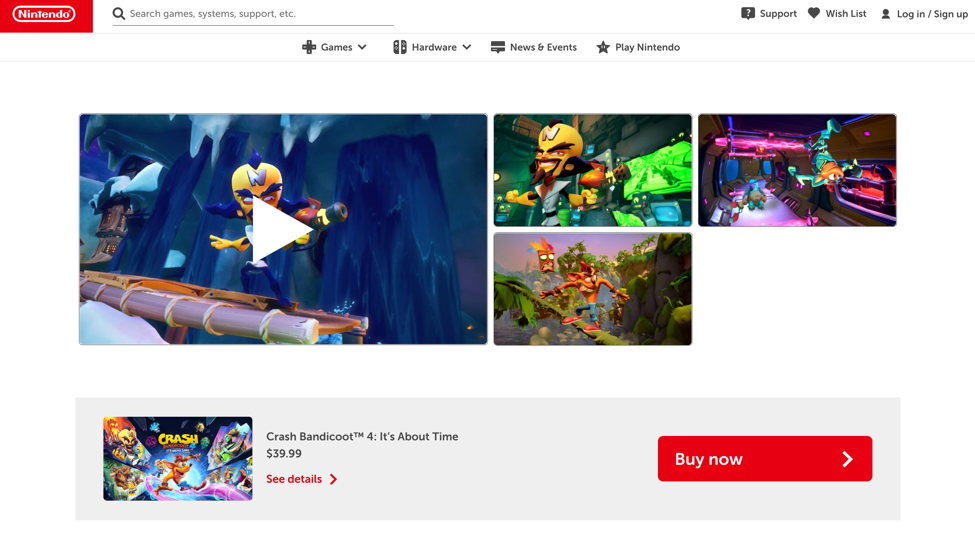 Buy now CTA on Nintendo's site