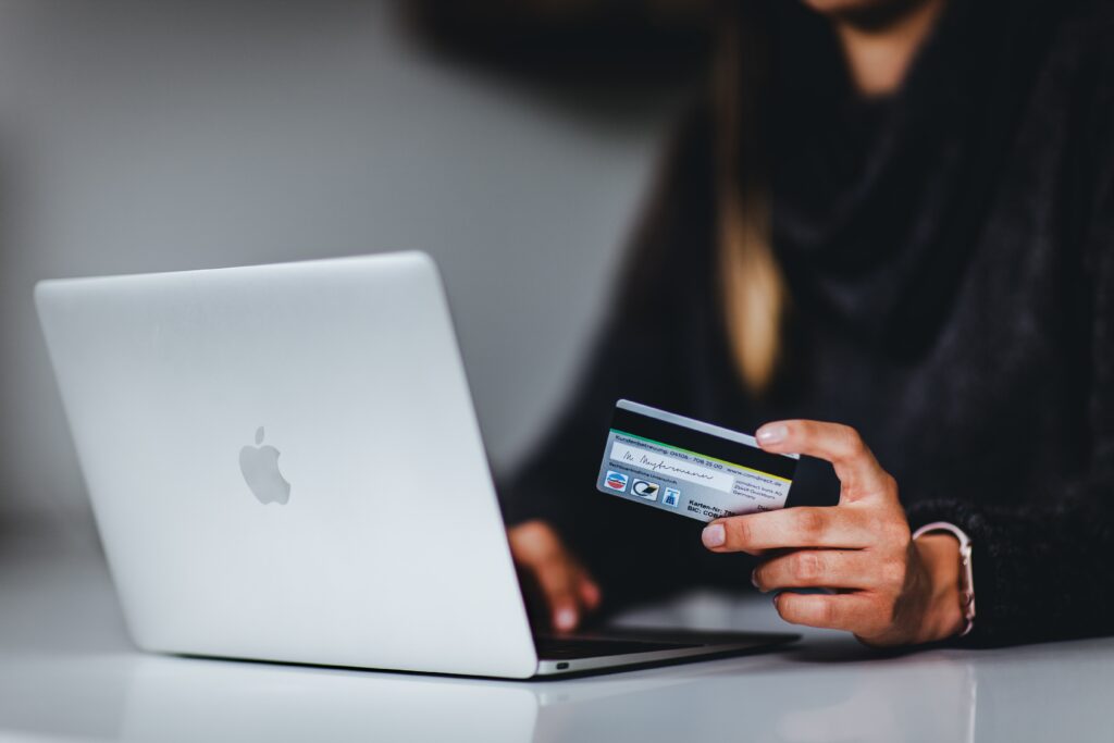 Completing the checkout process via a laptop
