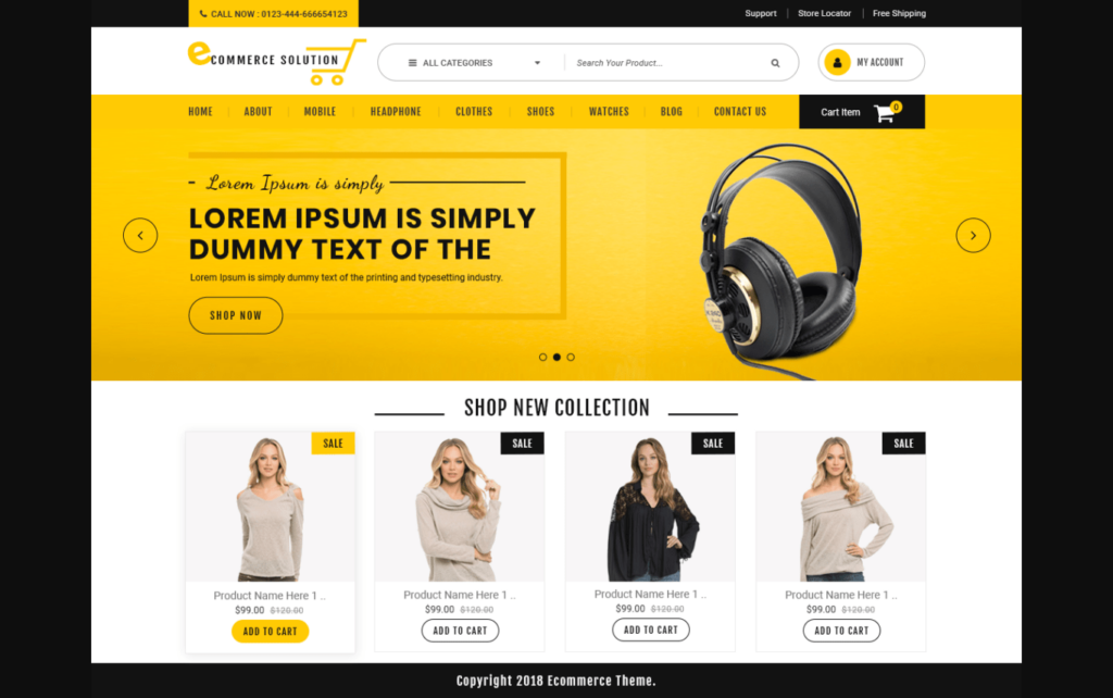 WordPress "Ecommerce solution" template