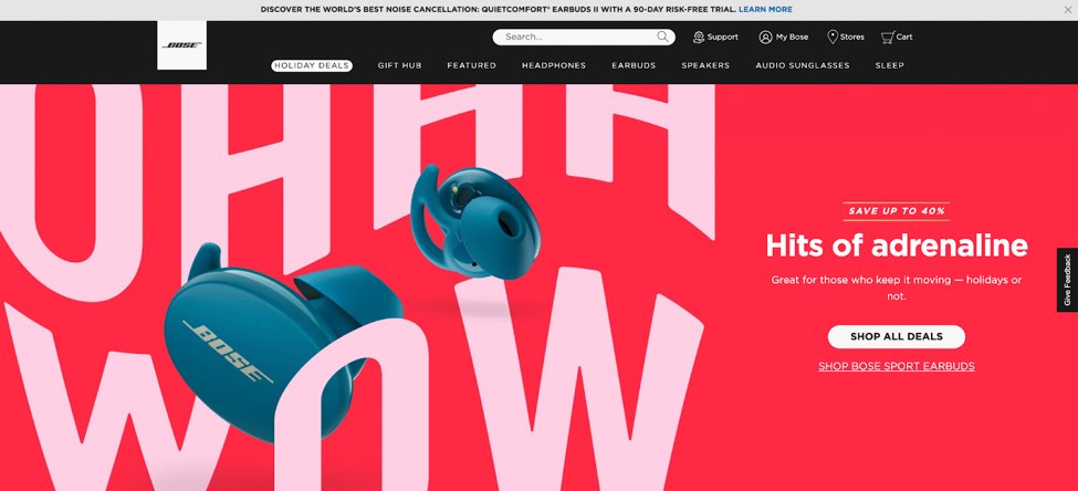 Homepage of Bose