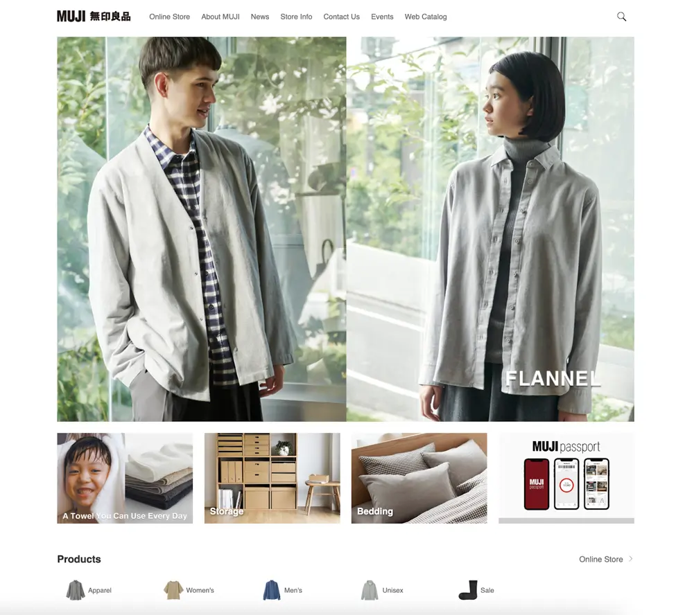 Homepage of Muji