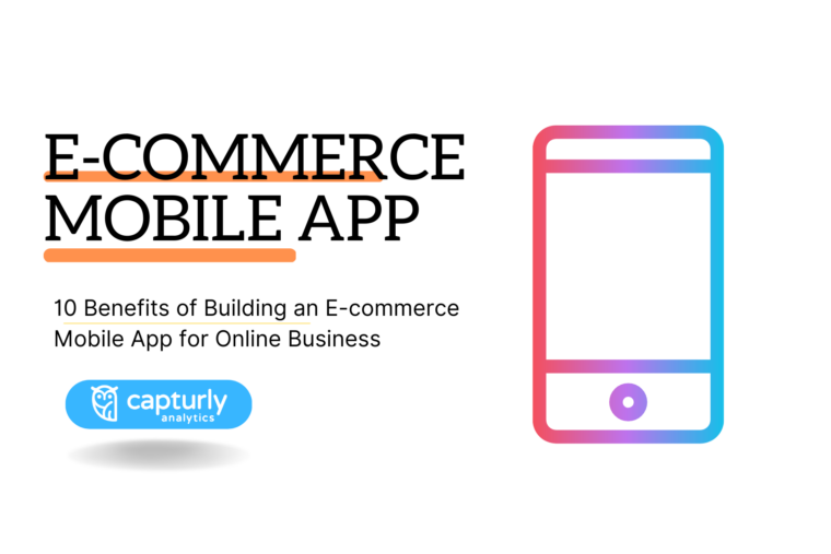 The picture includes the title "10 Benefits of building an E-commerce mobile app for online business". And also it consists a picture of a phone.