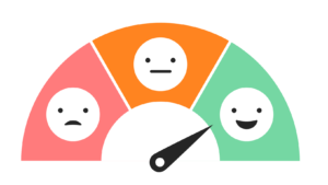 The image shows a scale with a sad head, a smiling head and a neutral head. This illustrated the customer feedback itself.