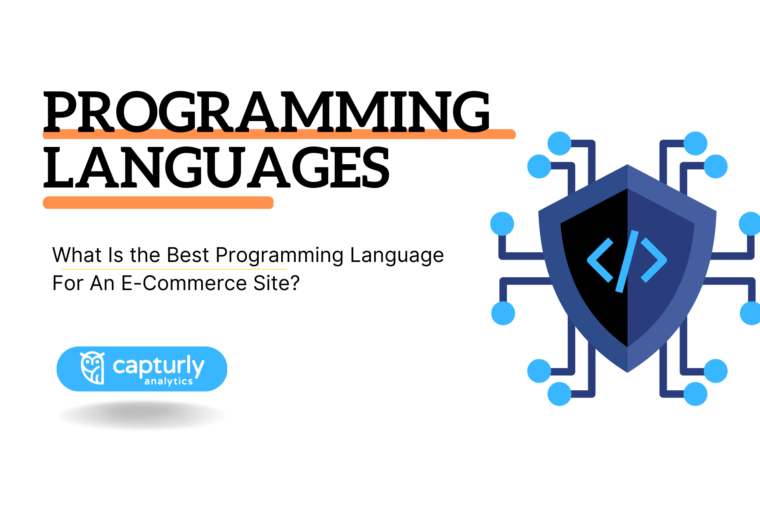 On the image there is the title: What is the best programming language for an e-commerce site? and a picture that illustrates a programming language.