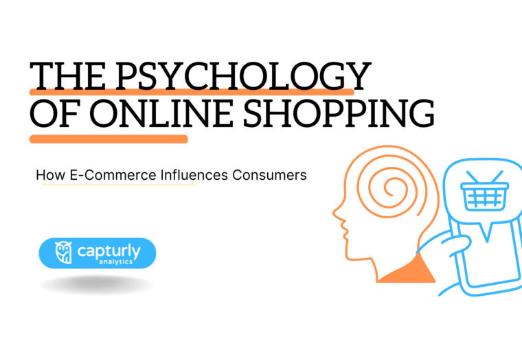 The title: Psychology of Online Shopping - How E-Commerce Influences Consumers. A pictogram of a barin and a phone.