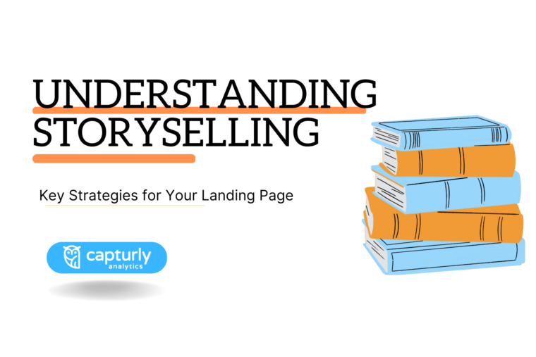 The title: Understanding storyselling, key strategies for your landing page. A pictogram of books.