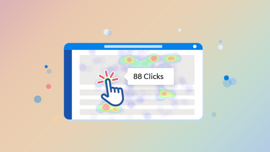An illustration of click heatmaps, a screen with a sign of 88 clicks.