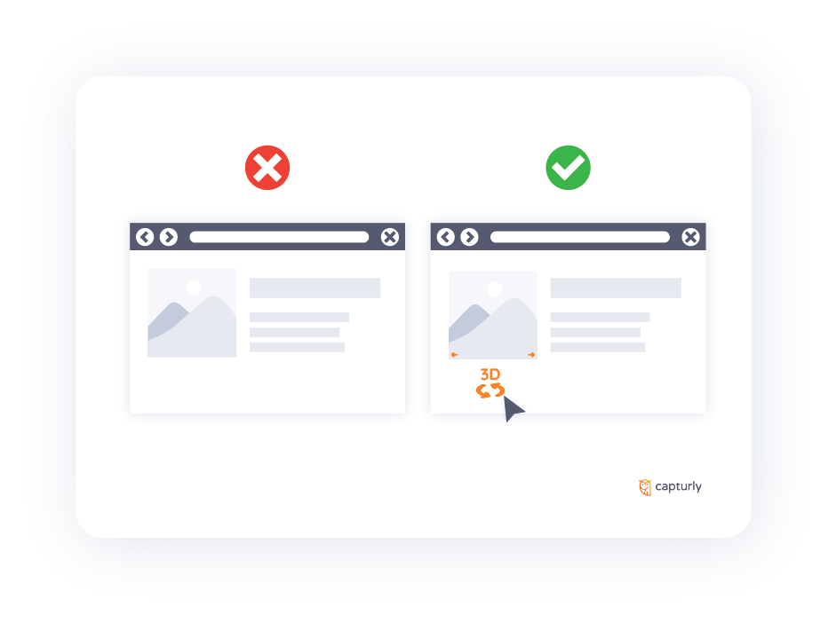 Two screens one with and one without an interactive image. The interactive one helps to optimize conversion rate.