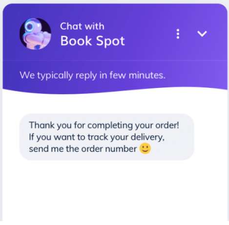 A Thank you for completing your order! message from a chatbot. 