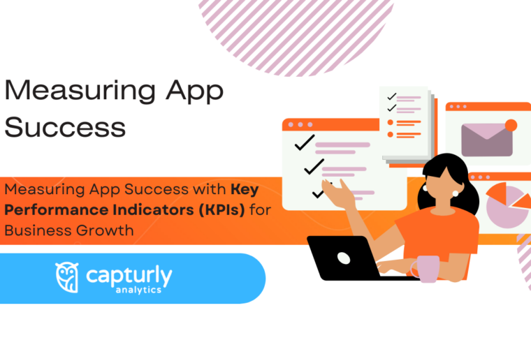 The title: Measuring App Success with Key Performance Indicators (KPIs) for Business Growth and a woman analyzing key performance indicators.