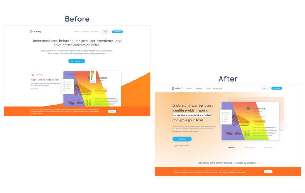 Capturly's website redesign - before-after picture