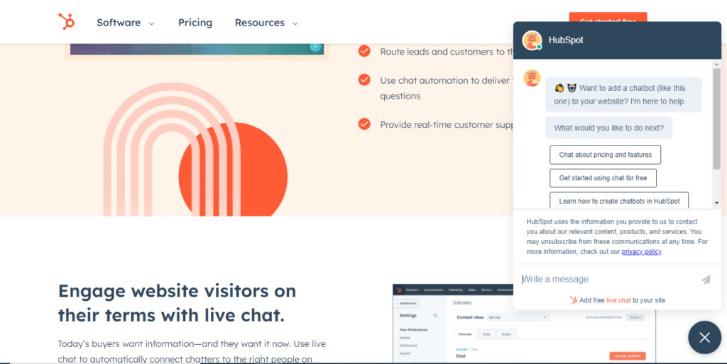 Live chat tool of Hubspot