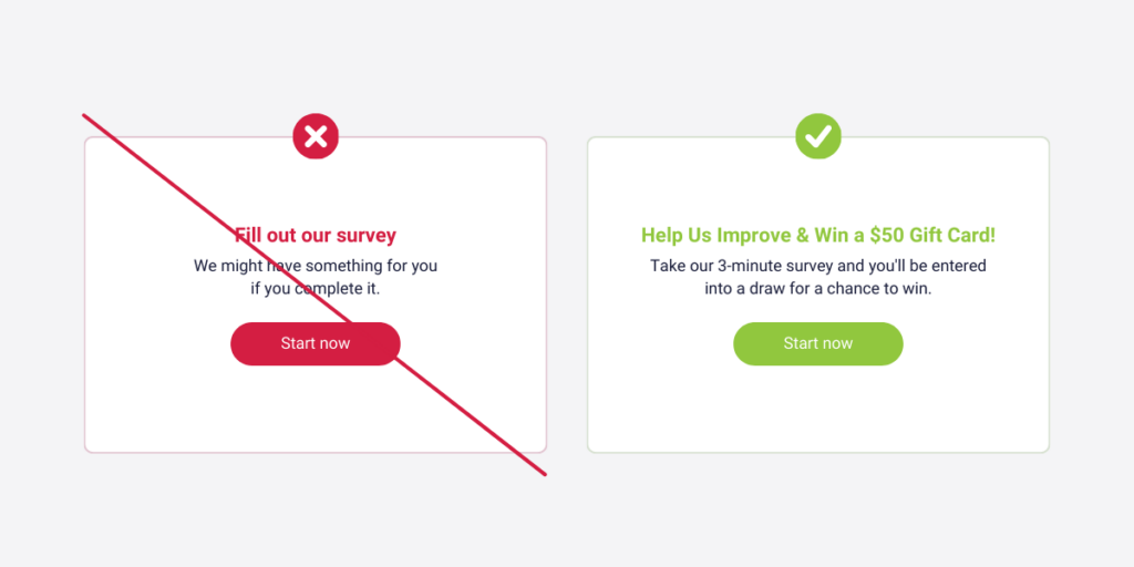 Good and bad examples of motivational copywriting for email surveys