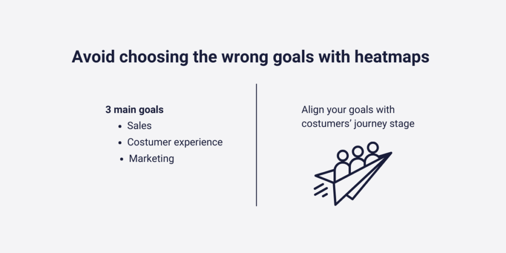 Avoid choosing the wrong goal with heatmaps. The 3 main goals are sales, costumer experience and marketnig. Align your goals with costumers' journey stages