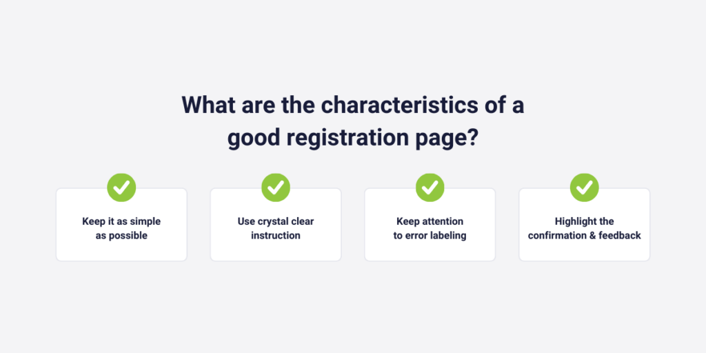 What are the characteristics of a good registration page?