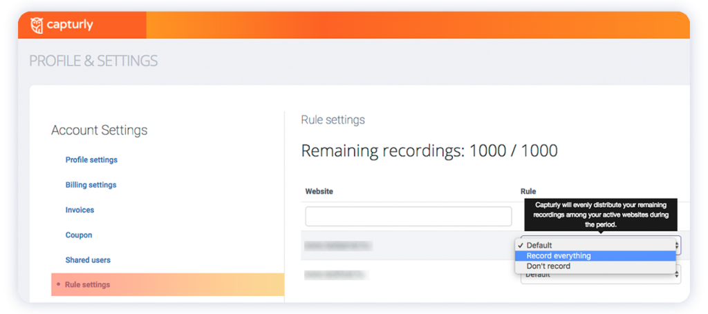 Recording everything in Capturly - rule settings