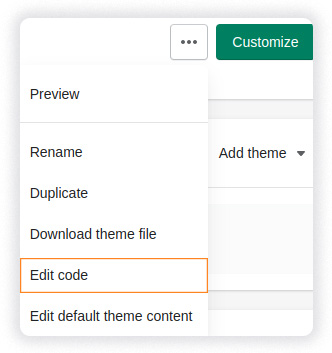 Shopify's Edit code menu to insert the Capturly tacking code