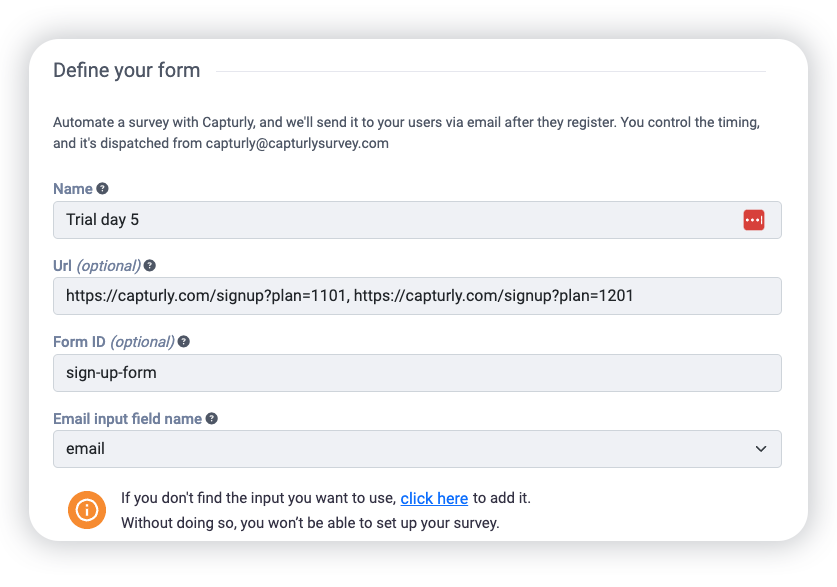 Survey configurations - define the form
